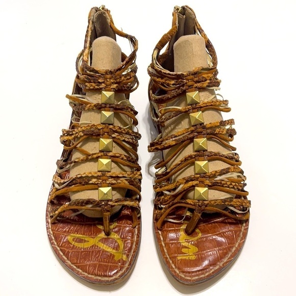 Sam Edelman Gladiator Brown Gold Sandals - Picture 2 of 9